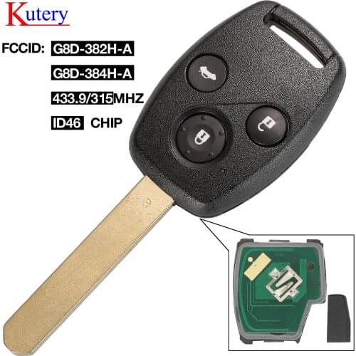 Kutery G8D-382H-A/G8D-384H-A Car Remote Key fit for Honda Accord Element CR-V HR-V City Odyssey Civic 3 Buttons 433.9/315Mhz