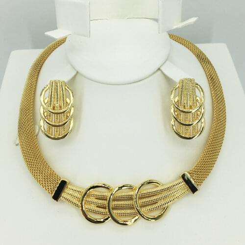 Fashion women Dubai gold-color African bead jewelry sets Bridal wedding Party shiny zircon Necklace Bangle Earring Ring