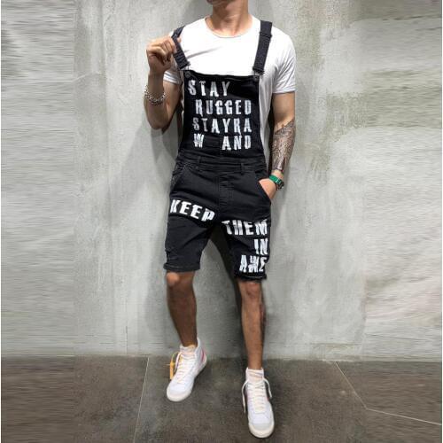 Fashion Mens Jeans Overall Jumpsuit Male Ripped Letter Pocket Streetwear Distressed Overalls For Man Suspender Pants