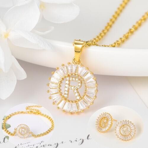 Custom 26 Letter Jewelry Set Copper Zircon Initial Name Earrings Necklaces Bracelet Personalized Jewelry For Women