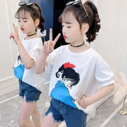 Girls Short-sleeved New Popular Childrens T-shirt Summer Cartoon Loose Print Top Girls Clothes Fashion Clothes