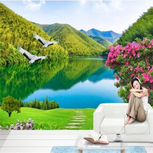 Beibehang Customized nonwovens wallpaper nice rivers and mountains 3D landscape background wall living room murals