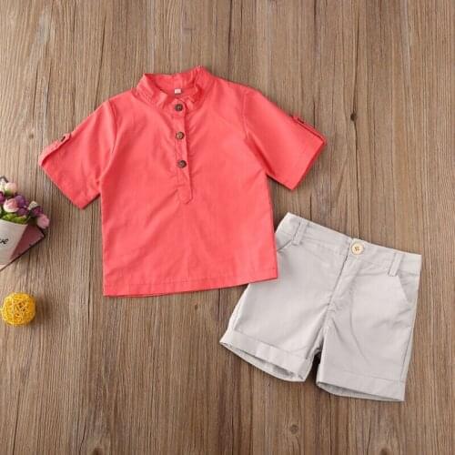 Toddler Newborn Kids Baby Boys Clothes T-shirt Tops+Short Pants Outfits Sets Boy Formal Solid Suit
