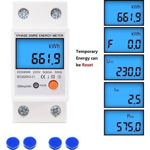 Din Rail Single Phase Reset Zero Energy Meter kWh Voltage Current Power Consumption Counter Wattmeter Electricity 220V-230V AC