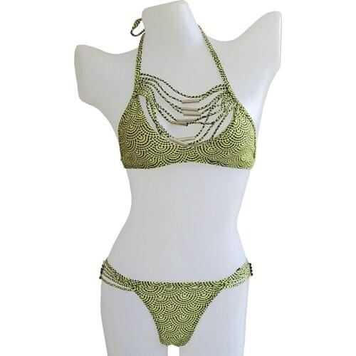 Wholesale Wild Hollow-Neckline Split Swimsuit High Collar Push Up Leisure Holiday Sexy Swimwear String Bikini DK36