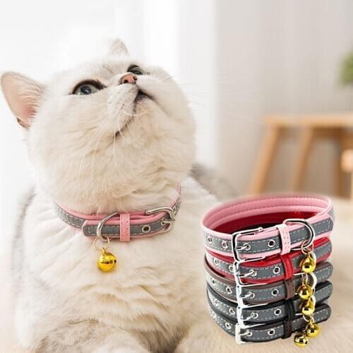 Pet Cat Bell Collar Reflective Cat Collars Adjustable Buckle Kitten Puppy Collar Anti Biting Neck Strap Universal For Cats Dogs
