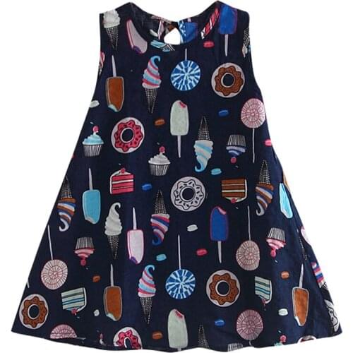 Toddler Baby Kids Girls Sleeveless Ice Cream Cake Print Dresses Casual Clothes Ice Cream Cake Print Dresses Casual Clothes ropa