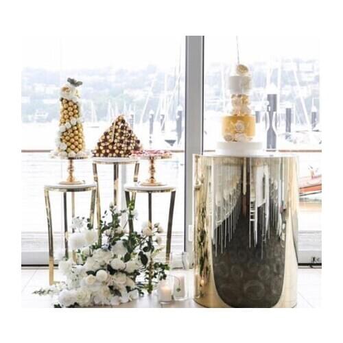 Gold mental Cake stand pillar table For Wedding Decoration In Stainless Steel mental sunyu2590