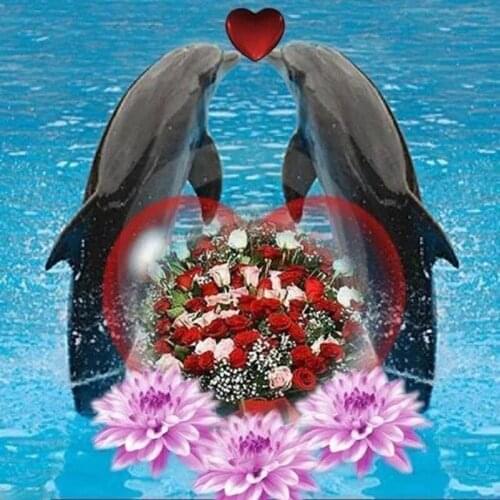 Full Square Round Drill 5D Diy Diamond Painting Animal Dolphin Lovers Embroidery Cross Stitch Rhinestone home DecorationZP-1301