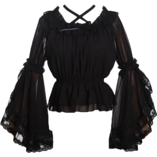 Princess Big Hime Sleeve Cute Womens Lolita Chiffon Blouse Halter One-shoulder Collar Inner Shirt