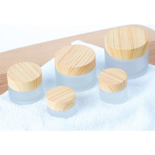 5/15/20/30/50g Matte Glass Empty Jar With Bamboo Cover Cosmetic Case Lip Balm Container Portable Pill Box Refillable Bottles