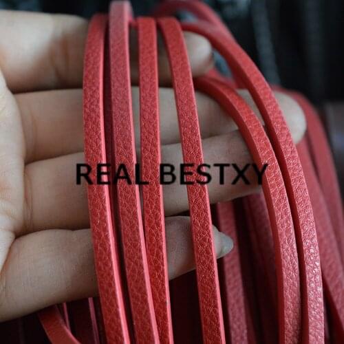 REAL BESTXY 5m/lot 4*3mm red flat cord leather for bracelets making lichee pattern leather cords for jewelry DIY Flat leather