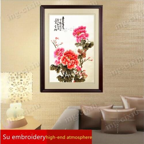 Mural high-end silk embroidery peony living room bedroom tea restaurant porch interior boutique decoration gift painting SP0120