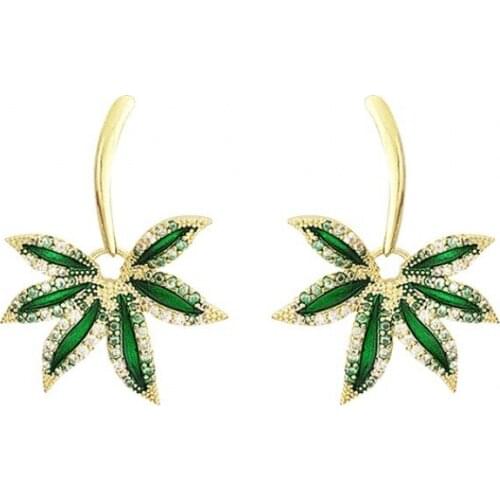 Green Leaf Rhinestone Shining Earrings For Women Trendy Earings Lady Jewelry Gift 2021 Temperament Brincos Bohemian