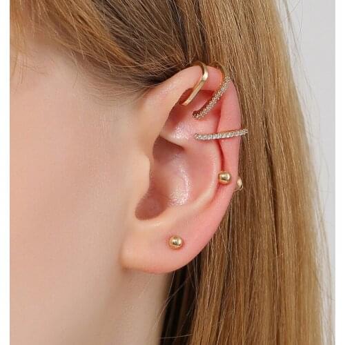 Retro Geometric Clip Earring Set Slightly Small Zircon Crystals C Shape No pierced Earcuff for Women Girls Earstuds