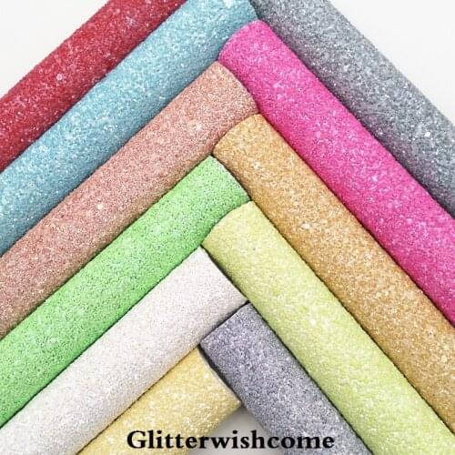 Glitterwishcome 21X29CM A4 Size Synthetic Leather, Matt Chunky Glitter Leather,Glitter fabric Vinyl for Bows, GM3010A