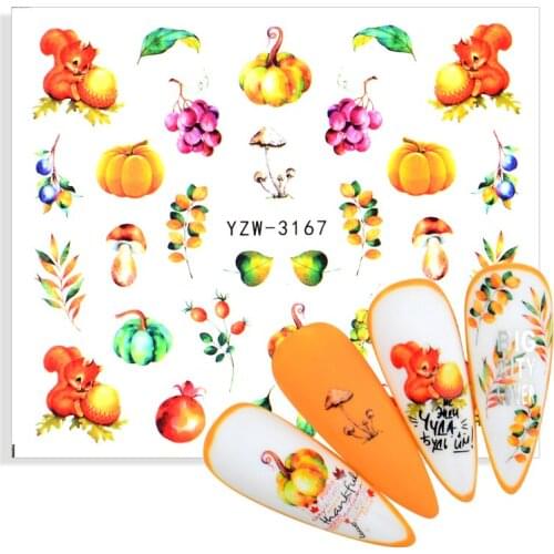 Gold Leaf Stickers For Nails Autumn Maple Nail Art Water Decals Set Foils Decorations Designs Flowers Manicure