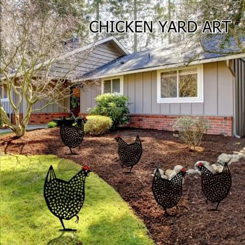 Outdoor Garden Ornaments Chicken Yard Art Backyard Home Lawn Stakes Decor