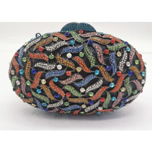 Green/Blue/White Multi-Colored Black Purses Luxury Elegant Diamond Women’s Shoulder Chain Handbags WHTUOHENG Party Minaudiere