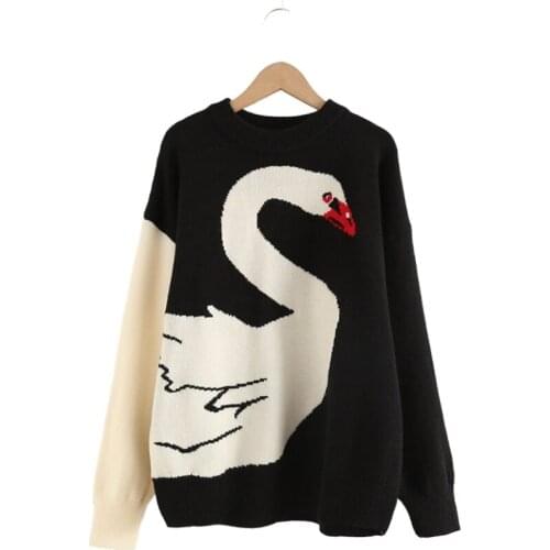 Women Cartoon Embroidery Knitted Sweaters And Pullovers Female Loose Color Matching Jacquard Harajuku Sweater 2011828