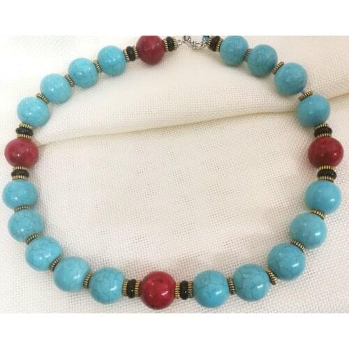 Woman Fashion jewelry 18mm Light blue Round ball red beads handmade Necklace gift 18'' 45cm