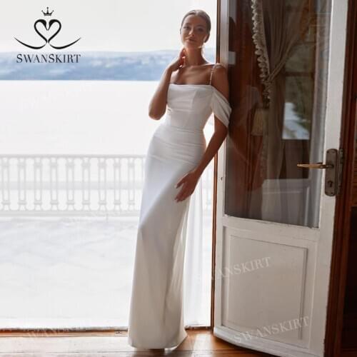 Beaded Sleeveless Wedding Dress 2021 Open Back Satin Mermaid Vestido De Novia Princess SwanSarah M052 Plus Size Bridal Gown