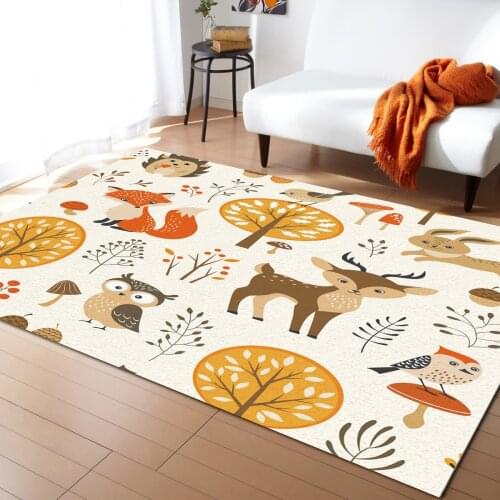 Animal Woods Owl Fox Elk Carpet Bedroom Room Bedside Blanket Rug for Living Room Cloakroom Carpet Bedroom Decor