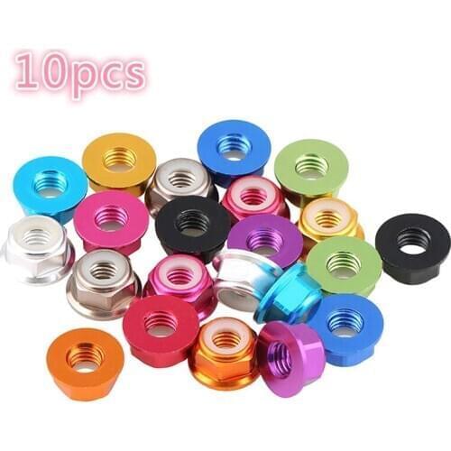 Aluminum Rivet Nuts M2 M3 M4 M5 M6 colorful aluminum Alloy Flange Nut Nylon Insert Lock Nut self-locking nut RC Model Nuts 10pcs