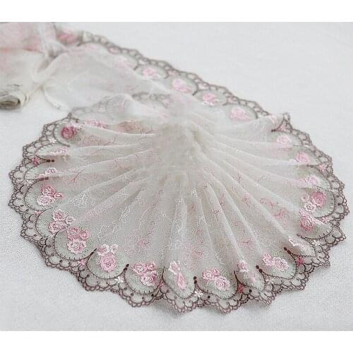 10Yards Pink Handicrafts Embroidered Net Mesh Tulle Lace Trim Ribbon Sewing Skirt Accessories Wedding Dress DIY Fabric 22cm