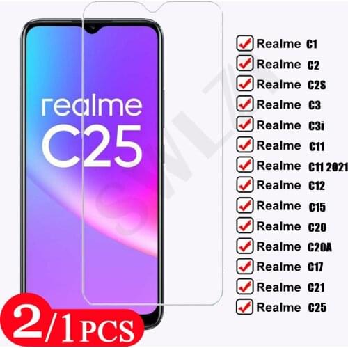 2/1Pcs Film for Realme C20 C20A C21 C25 C11 2021 C12 C15 C17 C1 C2 C2S C3 C3i Tempered Glass Protective Phone Screen Protector