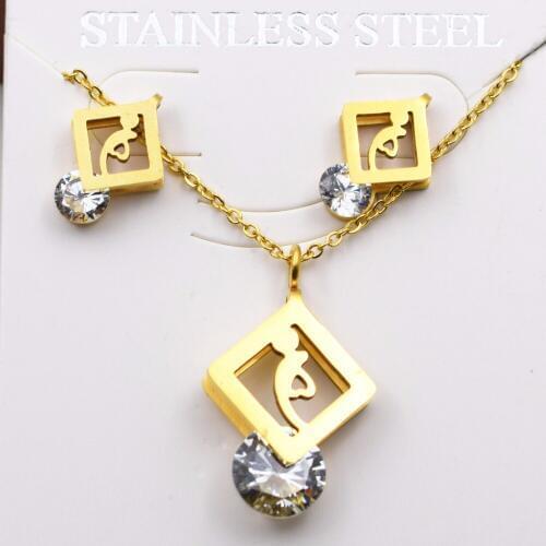 316L Stainless Steel Jewelry Wedding Party,Big zircon Printing Pendant Necklace set dancing earring jewelry set gift
