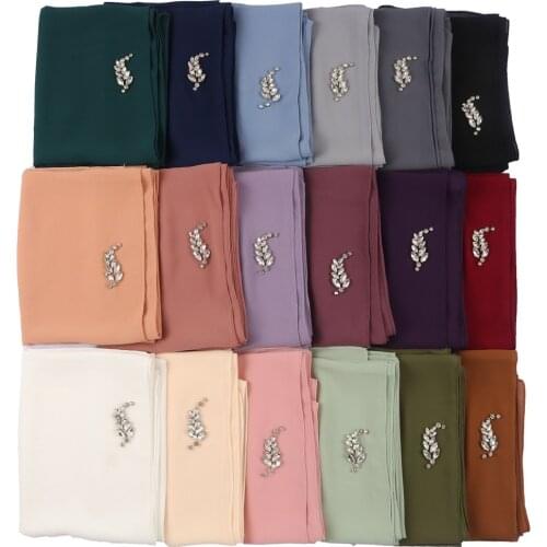 3D Flower Needle Work Crystal Chiffon Shawls Be Jeweled Muslim Islamic Ladies Embellished Hijab Scarves 75*180 cm