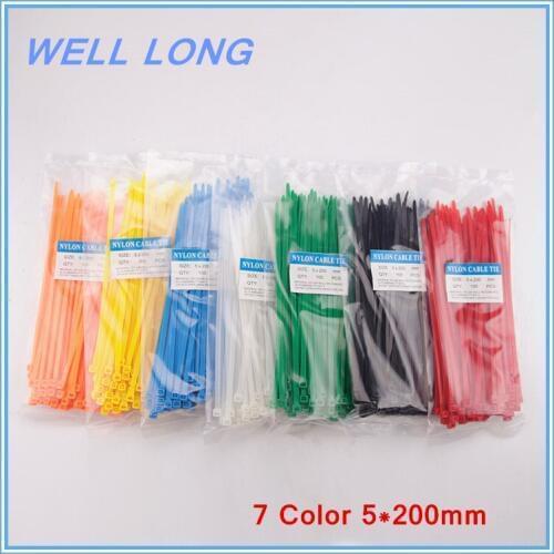 700pcs/lot 7 Color 5*200mm Self-Locking Nylon Wire Cable Zip Ties, Cable Ties