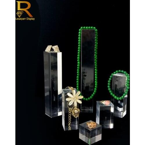 Wholesale Acrylic Perspex Display Block Stand Ring Earring Necklace Organizer Jewelry Counter Add Height Showcase Collectibles