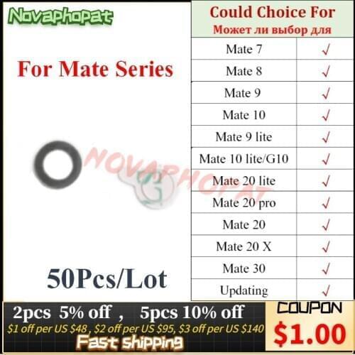 Novaphopat Black Back Big Rear Camera Glass Lens For Huawei Mate 7 8 9 10 20 30 lite Pro X Camera Lens With Sticker 50pcs/lot