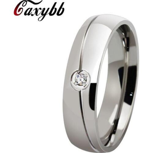 Caxybb Korean Style Jewelry 6mm Titanium Steel Finger Ring New Fashion Single CZ Ring Wedding Ring Couple Rings