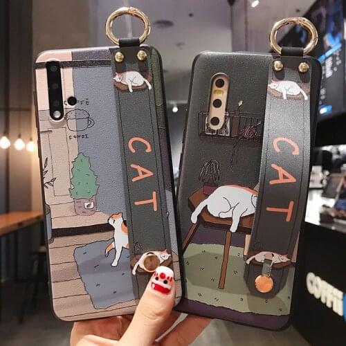 3D Case for Oppo Realme X2 Pro XT Reno 2Z Realme 5 Pro X A9 A5 2020 F11 Pro K3 Soft TPU Shell Cartoon Cat Wristband Case Cover