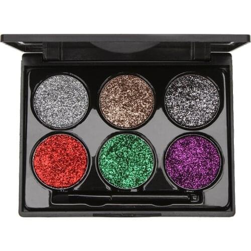 DNM 6 Color Onion Powder Pearl Glitter Glitter Eye Shadow Sequin Super Flash Stage Eye Makeup with Brush Make Up Palette T1284