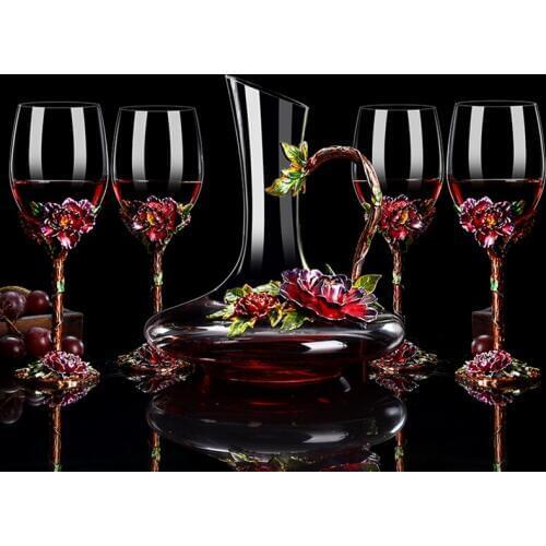 Household enamel colored wine glass decanter set creative personality goblet wine Champagne glass high-end gift