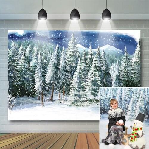 Winter Forest Background Kids Baby Portrait Winter Snowy Scene Mountain Painting Christmas Backdrop Photocall Child Photostudio