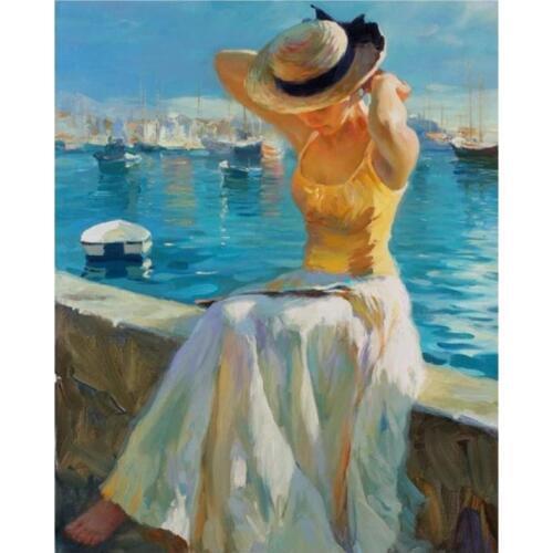 GATYZTORY Seaside Girl diy oil painting by numbers kit Figure paint by numbers for adults Handpainted For Home Decors Gift