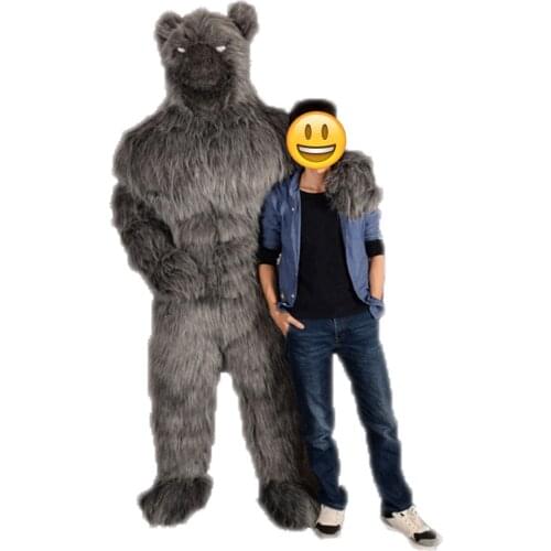 2m Giant Inflatable Grey Gorilla Cosplay Costume Full Body Long Plush Hair Blow Up Suit Halloween and Carnival Fancy Dress