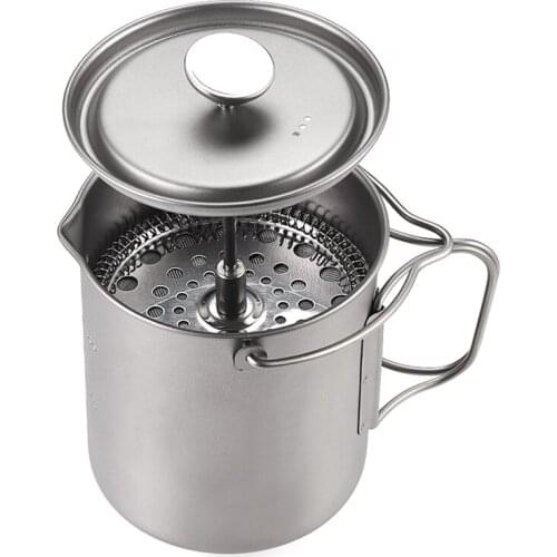 Coffee Maker French Press Titanium Espresso Coffee Machine High Quality Titanium Coffee Tea Maker Camping Pot 750ml