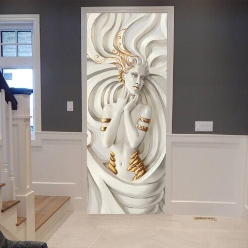 Beautiful Embossed Woman Door Art Poster Self Adhesive Home Decorative Wallpaper PVC Waterproof Wall Mural No Trace Door Decal