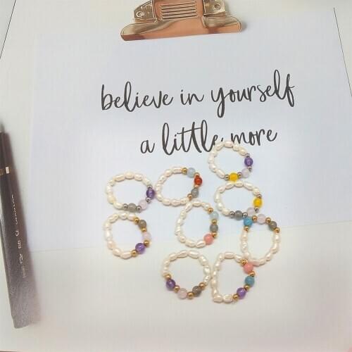 Fashion Natural Freshwater Pearl Ring Korean Retro Purple Pink Crystal Ring Female Beads for Gifts Girls Party Christmas