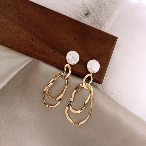 ​ZDMXJL Fashion Women Earrings Fine Metal Irregular Geometry Pearl Drop Earring For Women Party Lady Jewelry Gifts Drop-shipping