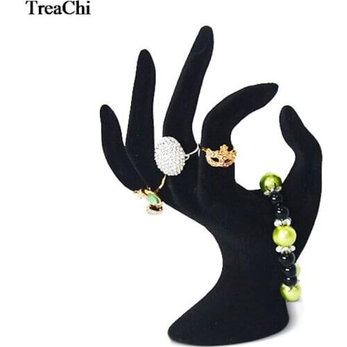 Fashion Lady OK Shaped Hand Jewelry Display Rack Black Velvet Hand Model Ring Bangle Watch Hanging Organizer Stand 11*17cm