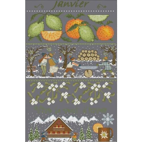 Village in January patterns Counted Cross Stitch 11CT 14CT DIY Chinese Cross Stitch Kit Embroidery Needlework Sets