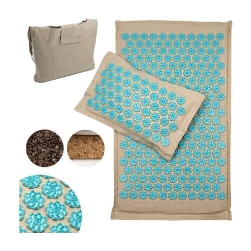 Coconut Fiber Lotus Acupressure Mat Set Back Body Massage Mat with Pillow Relaxation Stress Relief Yoga Massager Cushion Shiatsu