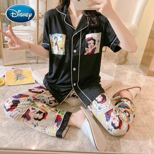 Disney Girl Princess pajamas cartoon cute cardigan short-sleeved trousers sweet student milk cotton home service pajamas set